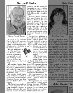 Obituary for Warren Carroll Taylor