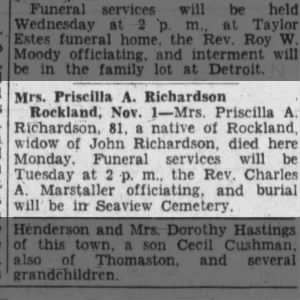 Obituary for Priscilla A Richardson