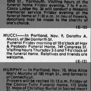 Obituary for Dorothy A MUCCI
