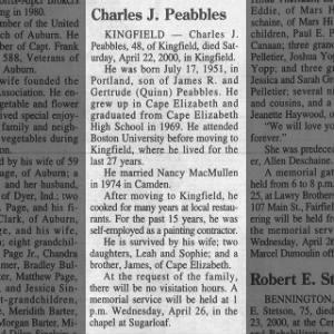 Obituary for Charles J Peabbles