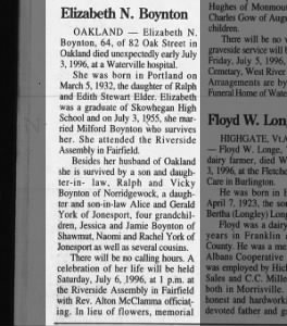 Obituary for Elizabeth N Boynton