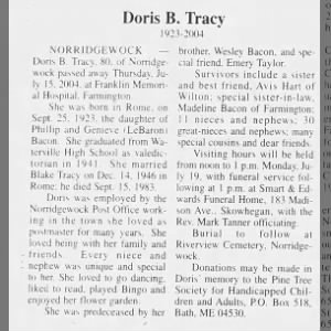 Obituary for Doris B Tracy