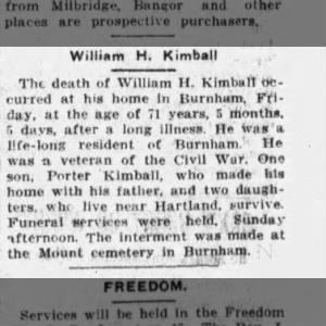 Obituary for William H Kimball