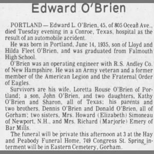 Obituary for Edward L O'Brien